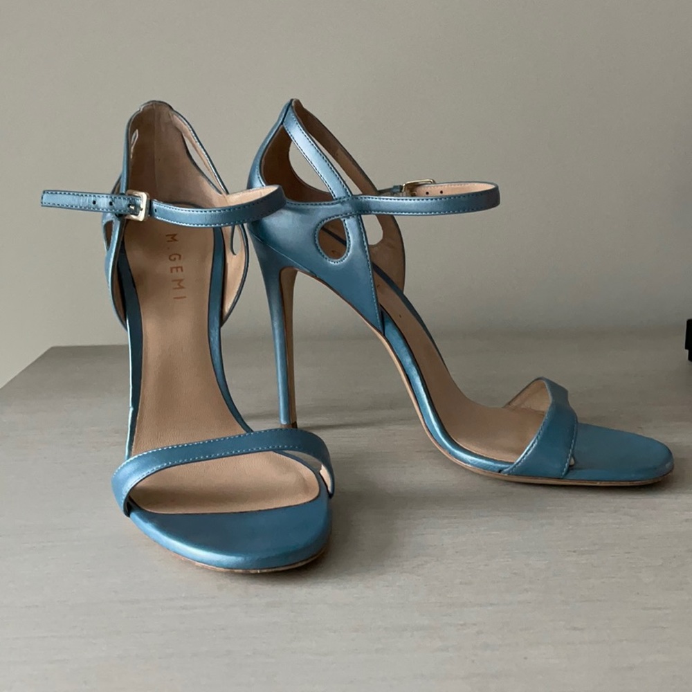 M.Gemi Lucciola stiletto sandals in shimmery blue